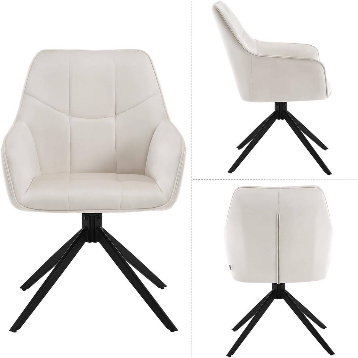 SureDeal® - Draaibare - Eetkamerstoel - Gestoffeerde stoel - Armleuningen - Fluweel - Metalen poten - 58x63,5x86 cm - Zwart