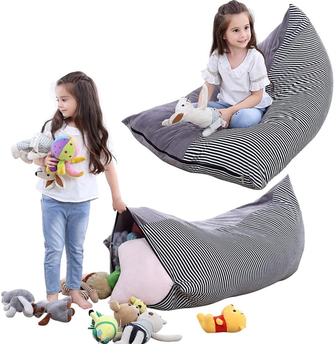 SnelShoppen - iFCOW Knuffeldier Zitzak Stoel Kinderen Speelgoed Organizer Stuffie Seat Opvouwbare Vloer Extra Grote Pouch Sofa voor Speelkamer, Kinder