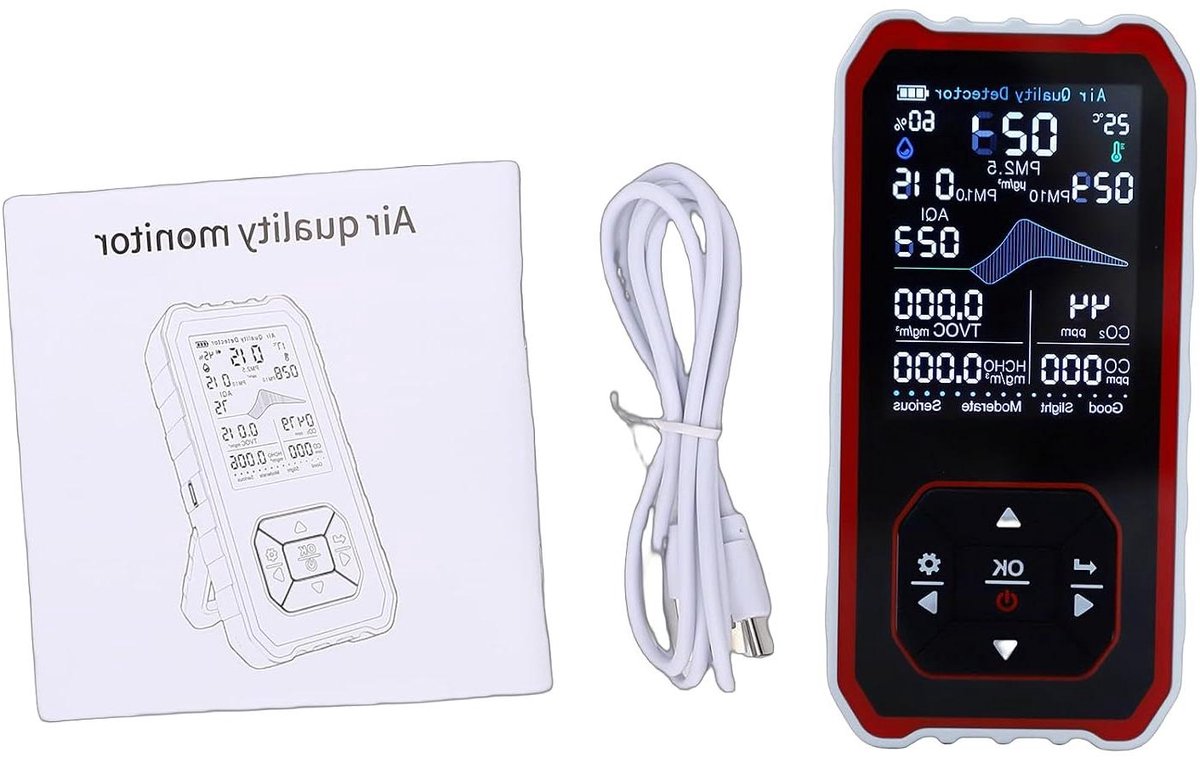 Luchtkwaliteitsmeter - Detector Binnenlucht - Gezond Milieu Creëren - 10-in-1 Detectie - 17 x 11 x 4 cm - Wit