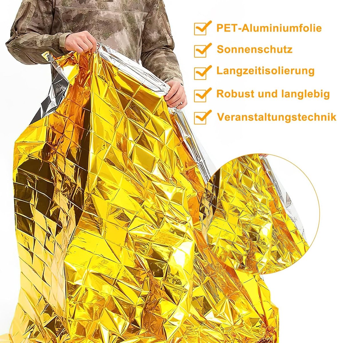 Reddingsdeken, 10 Stuks, Goud-Zilver, 210 x 160 cm, Reddingsfolie, Nooddeken, Extra Sterk, PET-Folie, voor Eerste Hulp, Wandelen, Kamperen en Outdoor