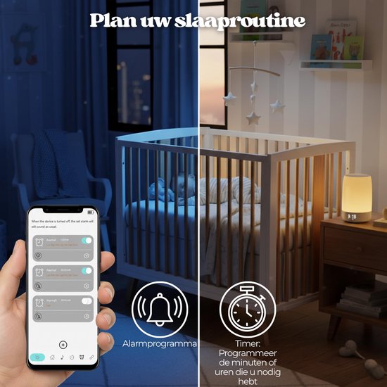 SnelShoppen - Witte geluidsmachine met klok, 32 rustgevende geluiden, Bluetooth en app-bediening, 8 kleuren nachtlampje, draagbaar met 8 uur oplaadbar — afbeelding 4