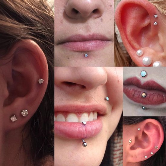 G23 Titanium Lip Piercing Neus Stud 16G 20G Schroefdraad Push In Medusa Piercing CZ Opaal Flat Piercing oor 6/8MM Helix Piercings Zilver Helix Conch Labret Tragus Neus Piercing Sieraden — afbeelding 3