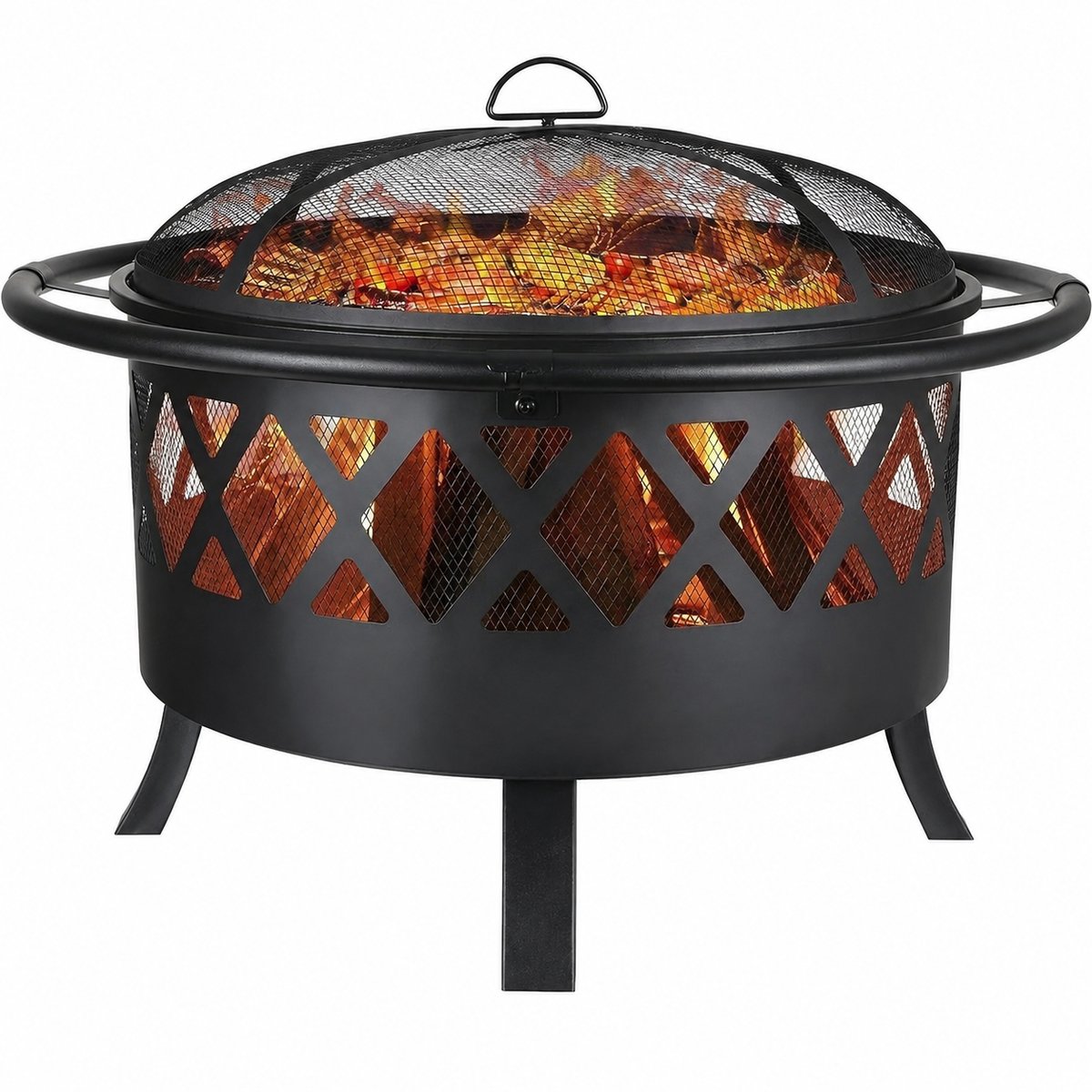 AALVERO - Vuurkorf - Vuurschaal - Vuurmand - Barbecue - Met grilrooster - Vonkbescherming - 3 in 1 - 76 cm - Metaal - Zwart