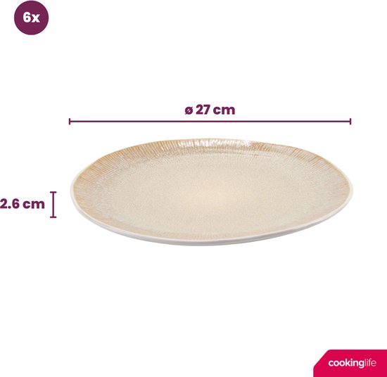 Zicht op een zandkleurig dinerbord van 27 cm met 2,6 cm hoogte, set van 6.