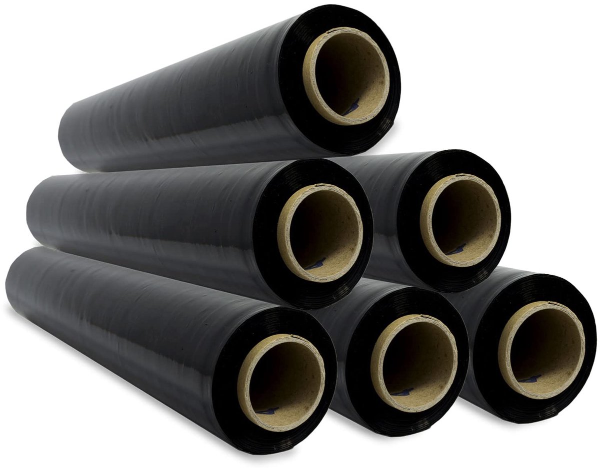 SnelShoppen - Elastische Verpakkingsfolie Zwart 50 cm x 400 m - Rekbare Plastic Rol voor Verpakking, Bescherming en Verzending - 6 Stuks voor Verhuizi