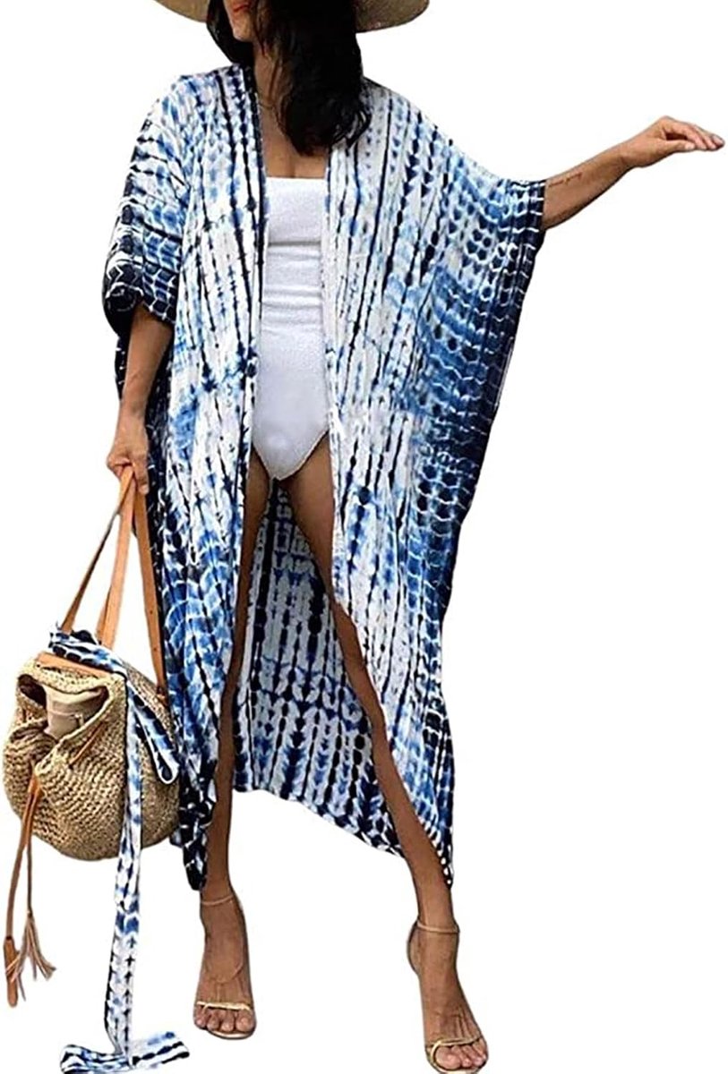 Strandjurk Dames Bikini Cover Up, Tie-Dye Strandkimono met Korte Mouwen, Losse Badmode Cover-Up, Lichte Strandkleding voor Strand, Zwembad en Vakantie