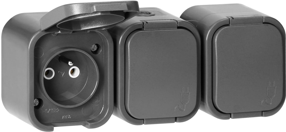 Stopcontact Opbouw - Spatwaterdicht Met Klep IP54 - Opbouw Stopcontact Met Aardingscontact Type E - Ideaal Voor Buitenruimtes (grijs)