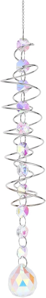 Windgong voor buiten, hangende zonnevanger, kristal, dopaminedecoratie, kristallen om op te hangen, 39 cm met zeven chakra-kralen, voor windspel, tuin, raam, tuindecoratie (zilver)