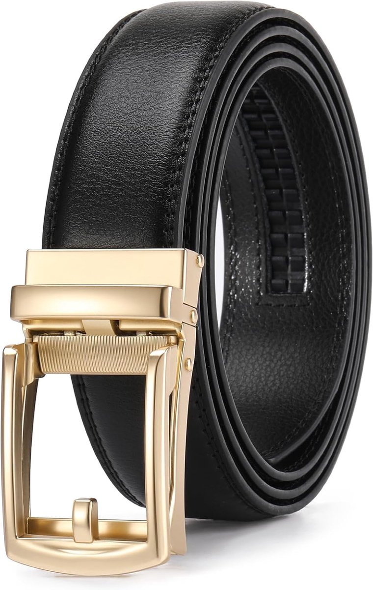 Herenriem van leer, zonder gaten met automatische gesp, riem 35 mm voor kleding en vrije tijd, cadeau voor mannen