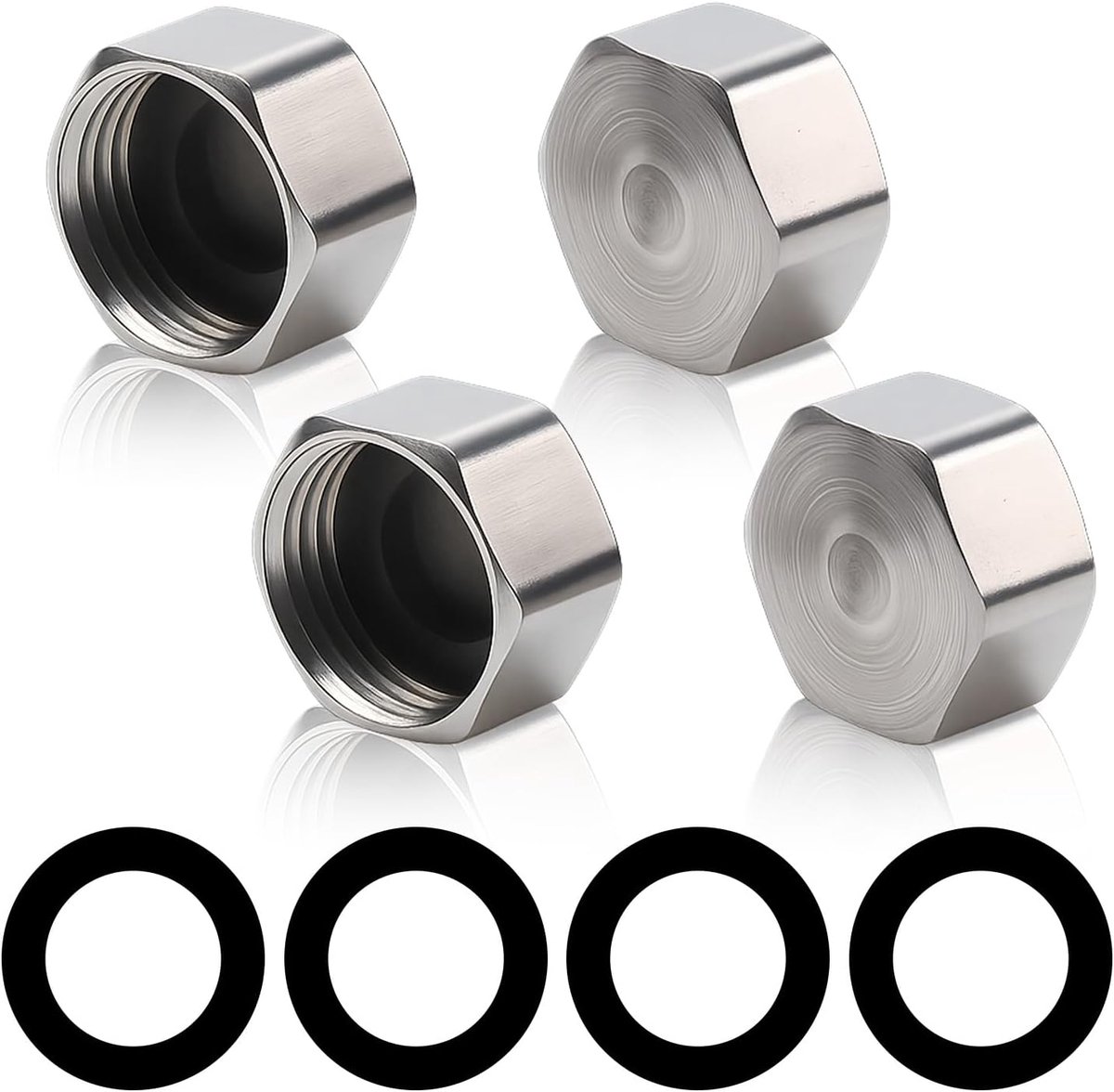 4 stuks blinde stoppen 1/2 inch van 304 roestvrij staal - G1/2 inch binnendraad blinde stop waterleiding, robuuste bouwstop 1/2 inch, duurzame eindkap voor sanitair- en installatiewerkzaamheden