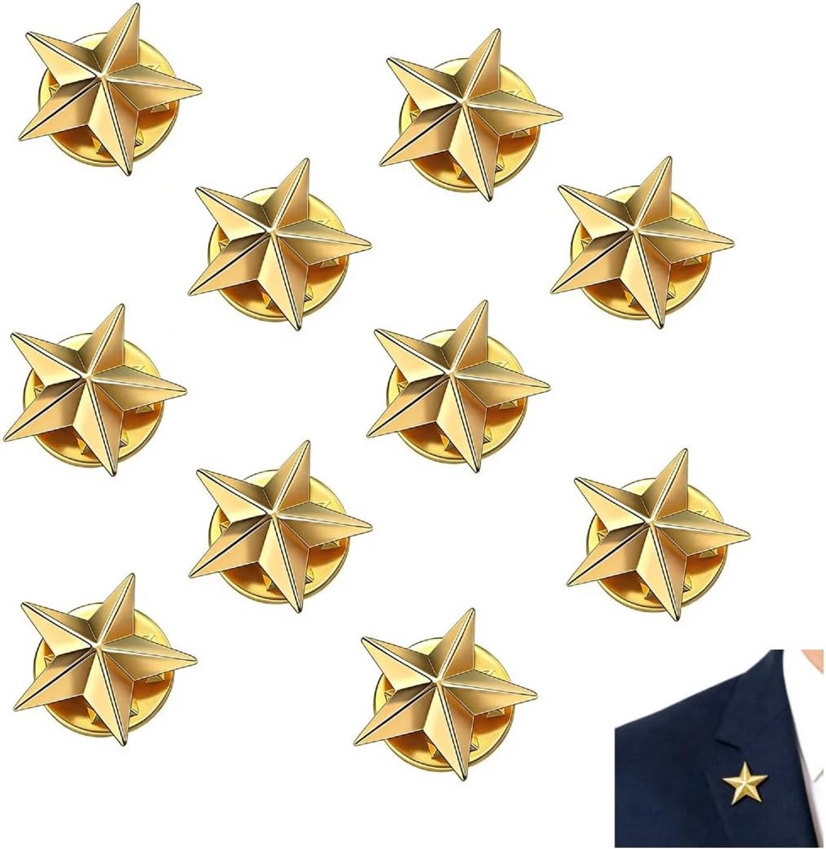 10 stuks sterbadges reversspelden goud pentagram broche van legering 1,6 cm ster broche reversspeld voor vrouwen en mannen kleding accessoires voor feest ceremonie en herdenkingsmoment