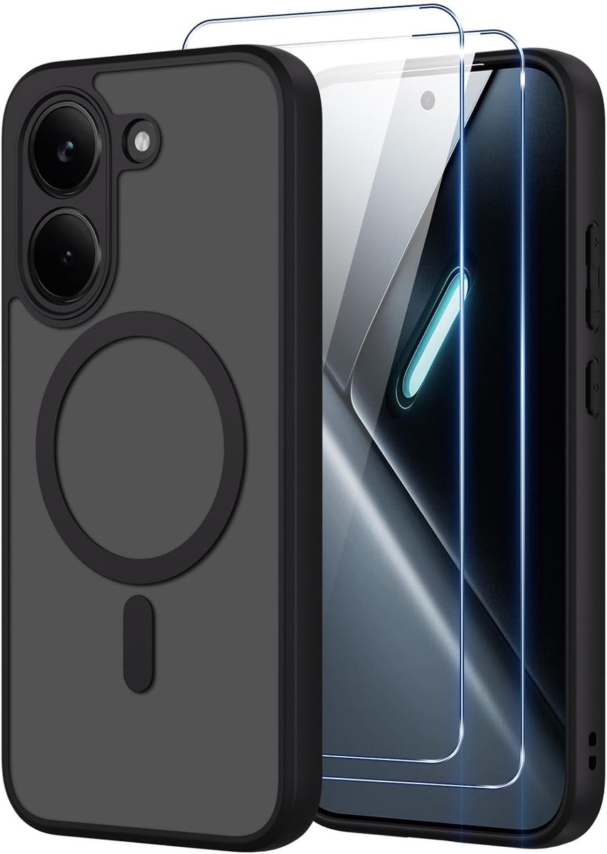 Magnetische beschermhoes voor Xiaomi Poco X8 Pro 5G, compatibel met MagSafe, met 2 displaybeschermfolies van gehard glas, transparant, mat, schokbestendig, anti-vingerafdruk, militaire