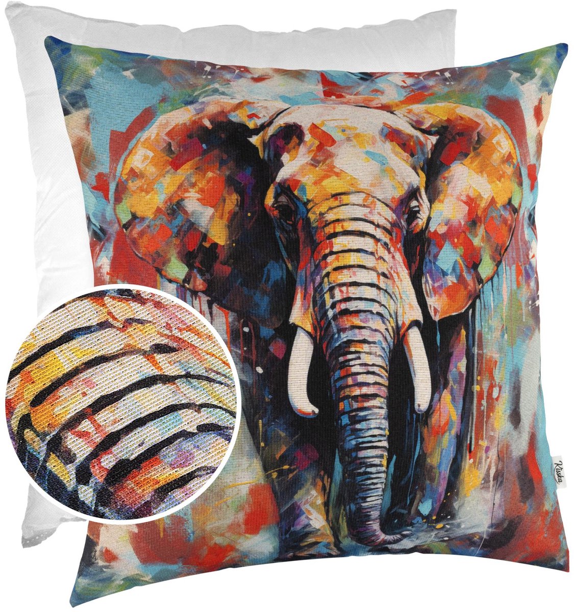 ANRO Olifant Sierkussen 40x40 cm - Gobelin - Inclusief vulling Multicolor