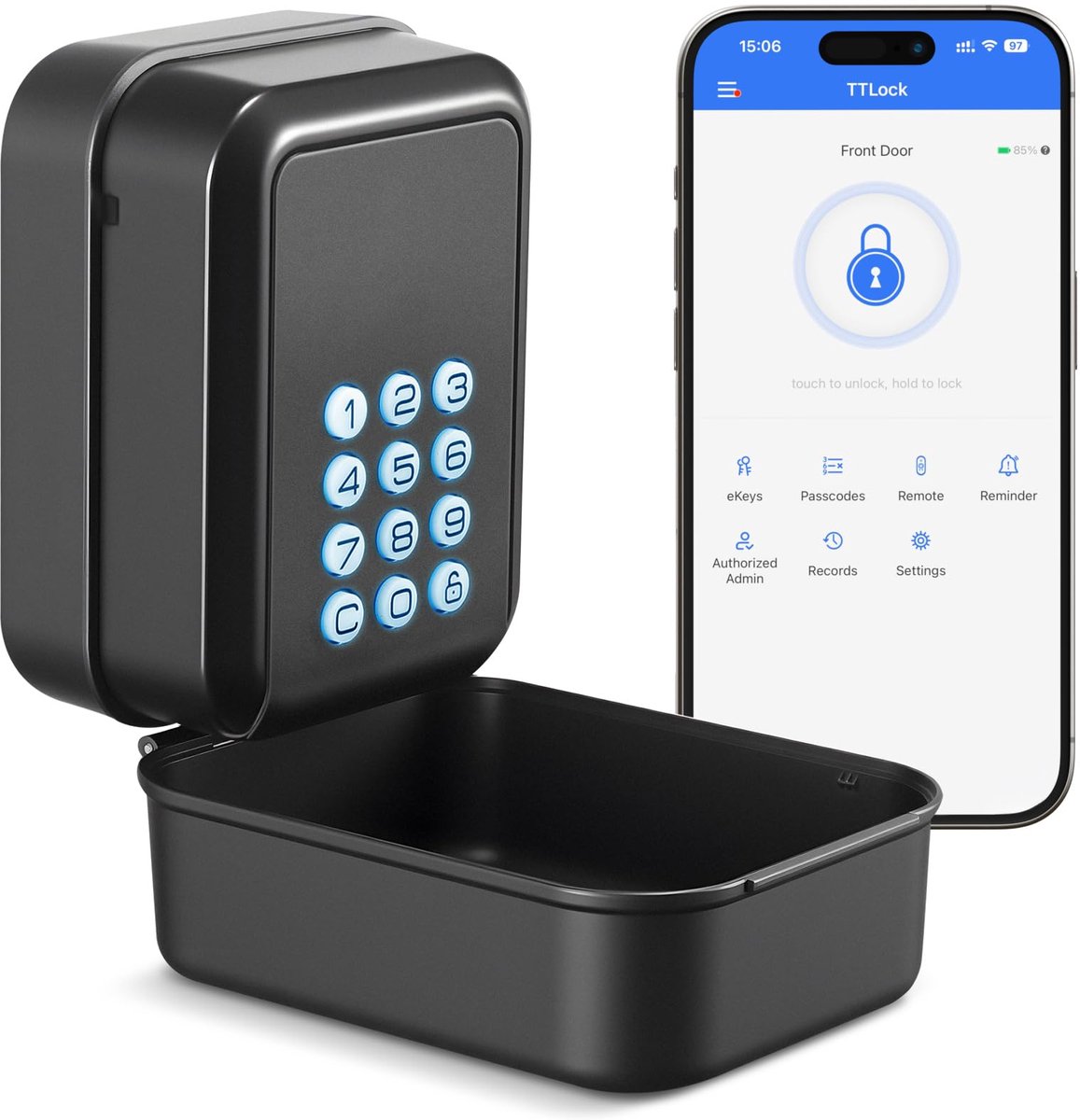 SnelShoppen - Sleutelkluis met Bluetooth-slot, Veiligheidsbox voor Sleutels, Waterdicht, Voor Thuis, Tuin, Camping, Kantoor, Compact en Handig, Zwart
