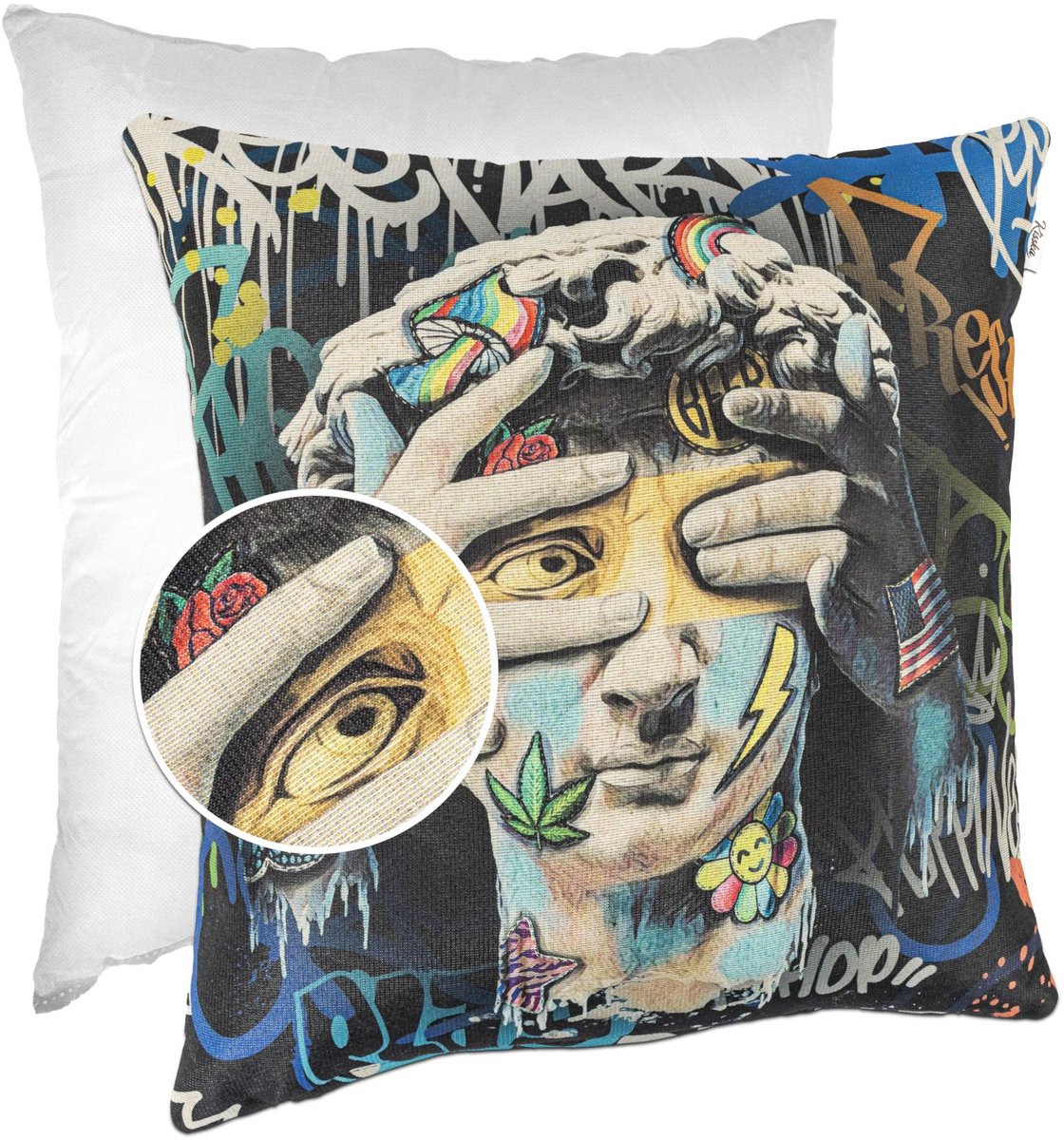 ANRO David Beeld Graffiti Sierkussen 40x40 cm - Gobelin Multicolor