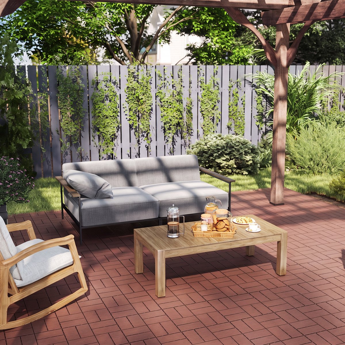 Froadp 11 stuks balkontegels met houtlook terrastegels 30x30cm decoratieve kunststoftegels voor terras kliktegels vloerbedekking balkontegel waterbestendig onderhoudsvriendelijk - 1m² roodbruin geruit type