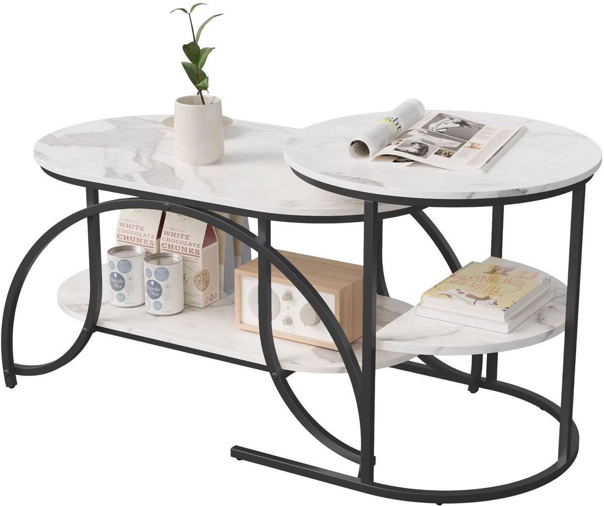Salontafel Set Zwart - met Opbergruimte, Uitschuifbaar - voor Woonkamer