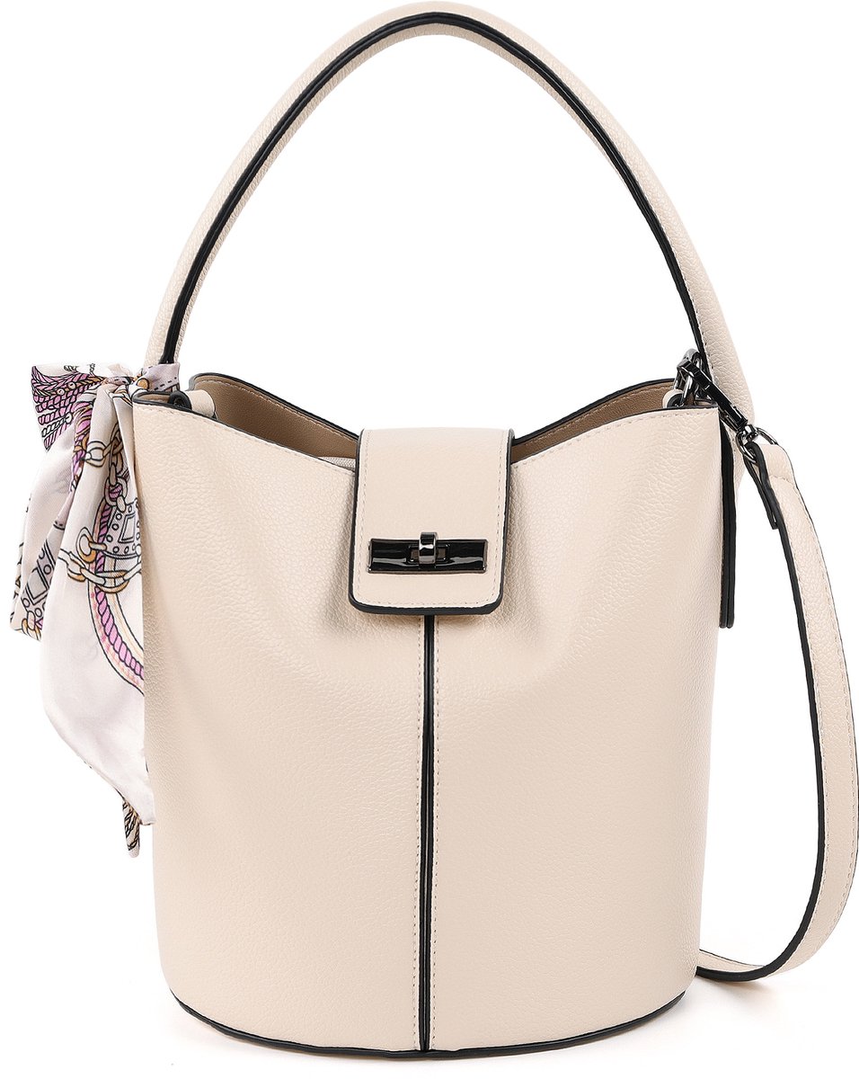 TANTOMI - Dames handtassen - Schoudertas klein - met sjaaltje en apart trekkoord binnenvak - crossbody tas dames - met Afneembare schouderriem - Bucket bag - Crèmewit