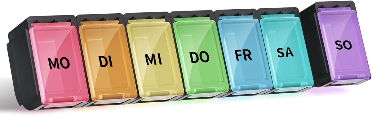 Tablet Box voor 7 Dagen - Regenboog Pillendoos, Medicijn Organizer en Opbergdoos voor Geneesmiddelen