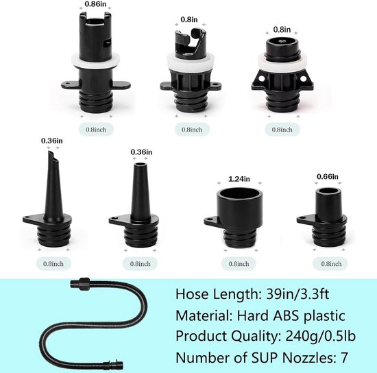 Opblaasbare pomp adapter - Ventiel adapter - Watersport accessoires - Zeven mondstukken - 8 stuks - Zwart — afbeelding 5