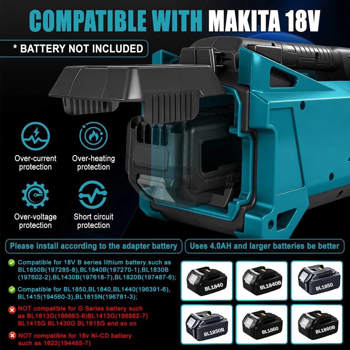 SnelShoppen - Draadloze Waterpomp voor Makita 18 V Accu, Zelfaanzuigende Elektrische Pomp voor Huis, Tuin, Zwembad, Camper, Whirlpool, Vijver en Aquar thumbnail 4