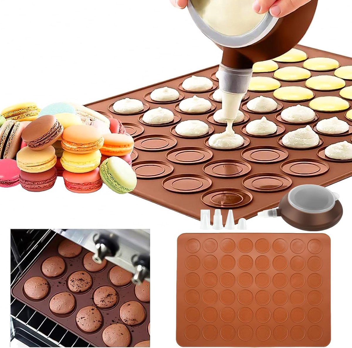 SnelShoppen - Macarons Bakmat Bruin Siliconen Bakmat 48 Gaten Non-Stick Mould voor Macarons, Perfect voor Bakken in Keuken, Feest en Speciale Gelegenh