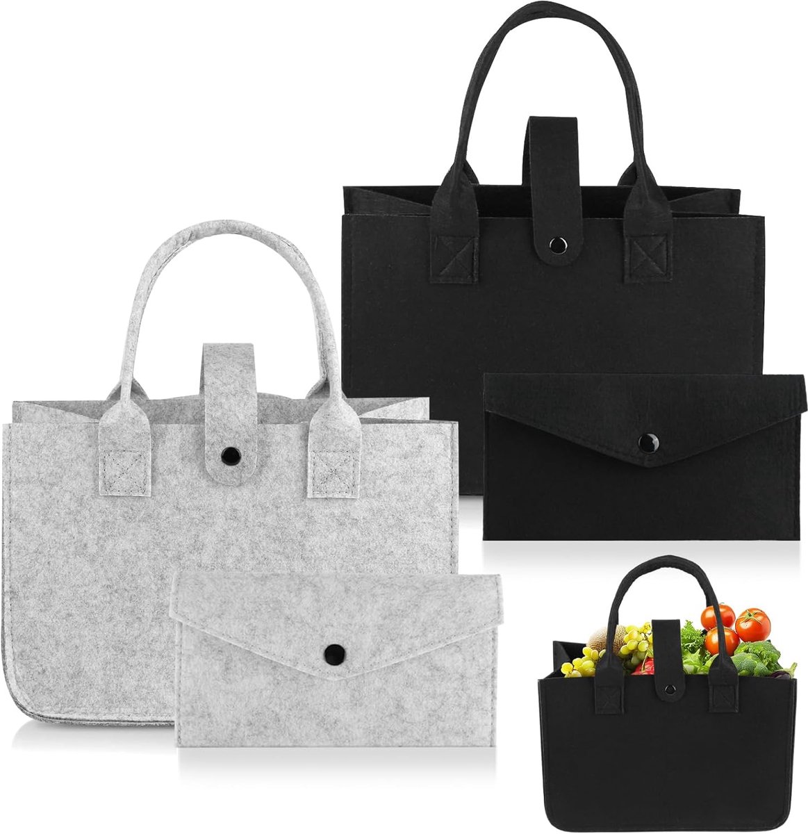 4 Pieces Bag Shopper 2 Pieces Felt Bags Large Foldable Shopping Bag Felt for Toys Shopping Going Out 30 x 20 x 16.5 cm - ShopVlot