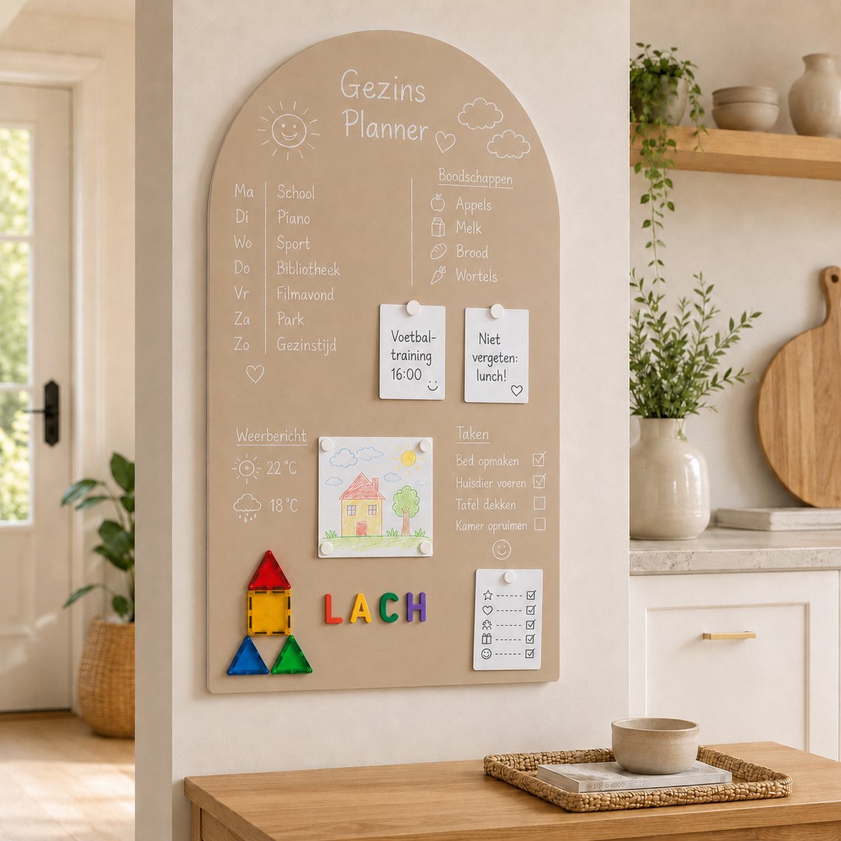Magnetische muursticker - Magneetbord Muur Zelfklevend 90 x 110 cm – Beige – Magnetisch Whiteboard Zonder Boren – Krijtbord Sticker – Planbord – Familieplanner – Kinderkamer