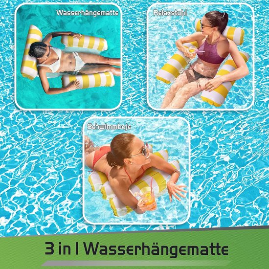 Luchtmatras Zwembad - Opblaasstoel Water - Water Ontspanning - 3-in-1 Design - Max 150kg - Geel — afbeelding 2