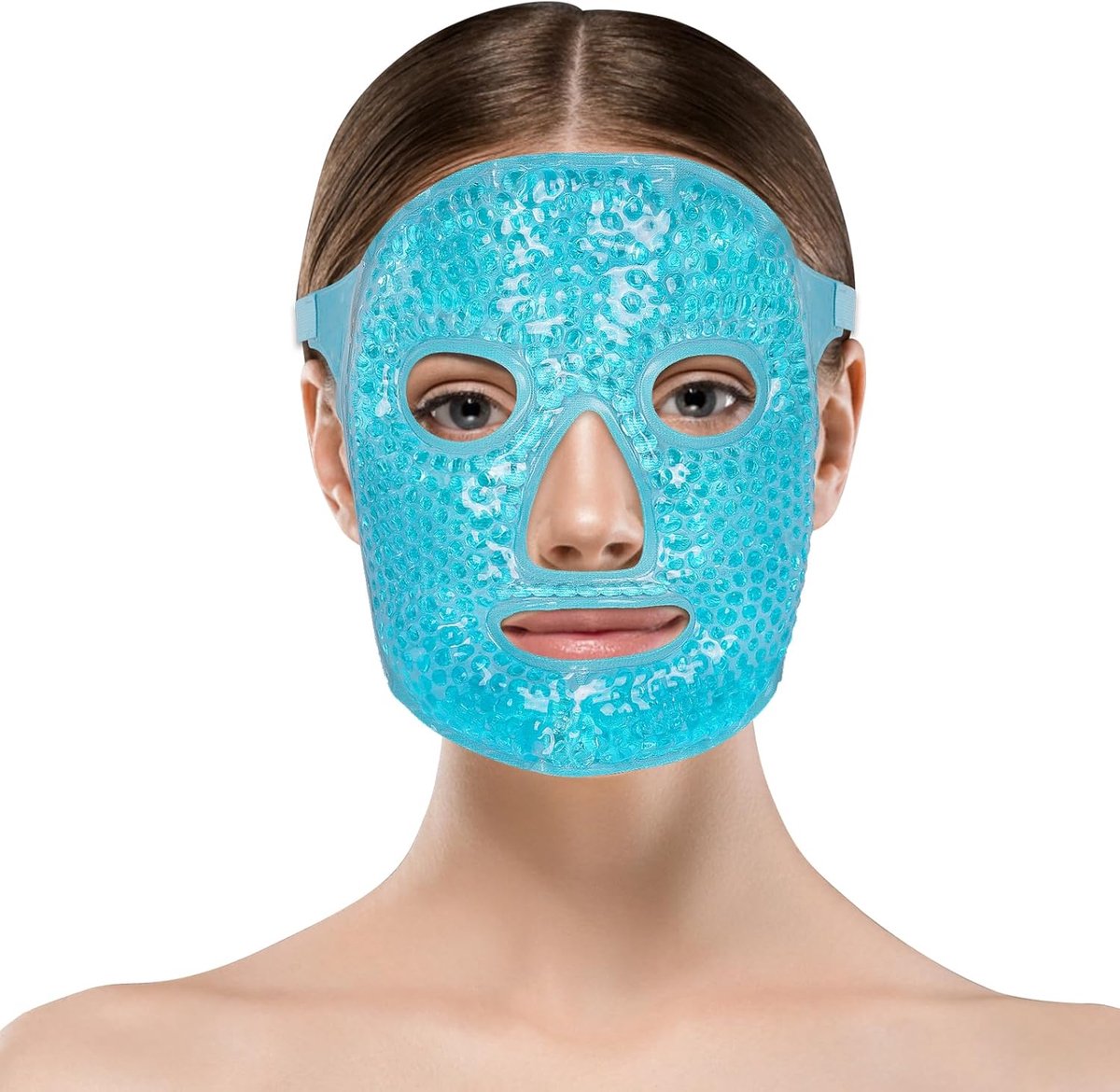 Warme en koude therapie voor gezwollen gezicht, donkere kringen, migraineverlichting, blauw, polyester, kunststof, nylon, masker