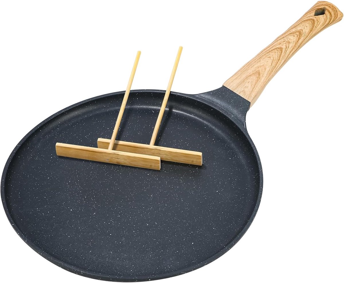 crêpe pan 28 cm antiaanbakpan pan pannenkoeken platte pan met Zwitserse graniet anti-aanbaklaag, bakelieten handvat, geschikt voor inductie, PFOA-vrij