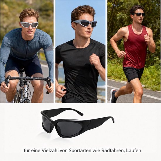 3 Paar Vintage Zonnebril Heren Dames, Y2K Futuristische Rave Zonnebril Lichtgewicht Wrap Around Wielrenbril Rechthoekige Rave Bril — afbeelding 5
