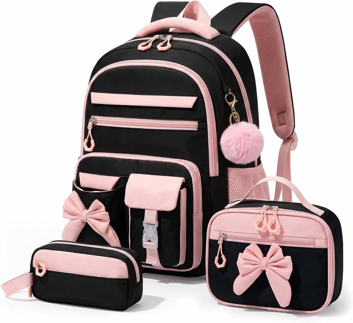 Schoolrugzak meisjes 3-delig, schooltas Kawaii 3e tot 7e klas met lunchtas pennenetui gymnasium vlinderdas decoratie met anti-diefstaltas 24L-88081
