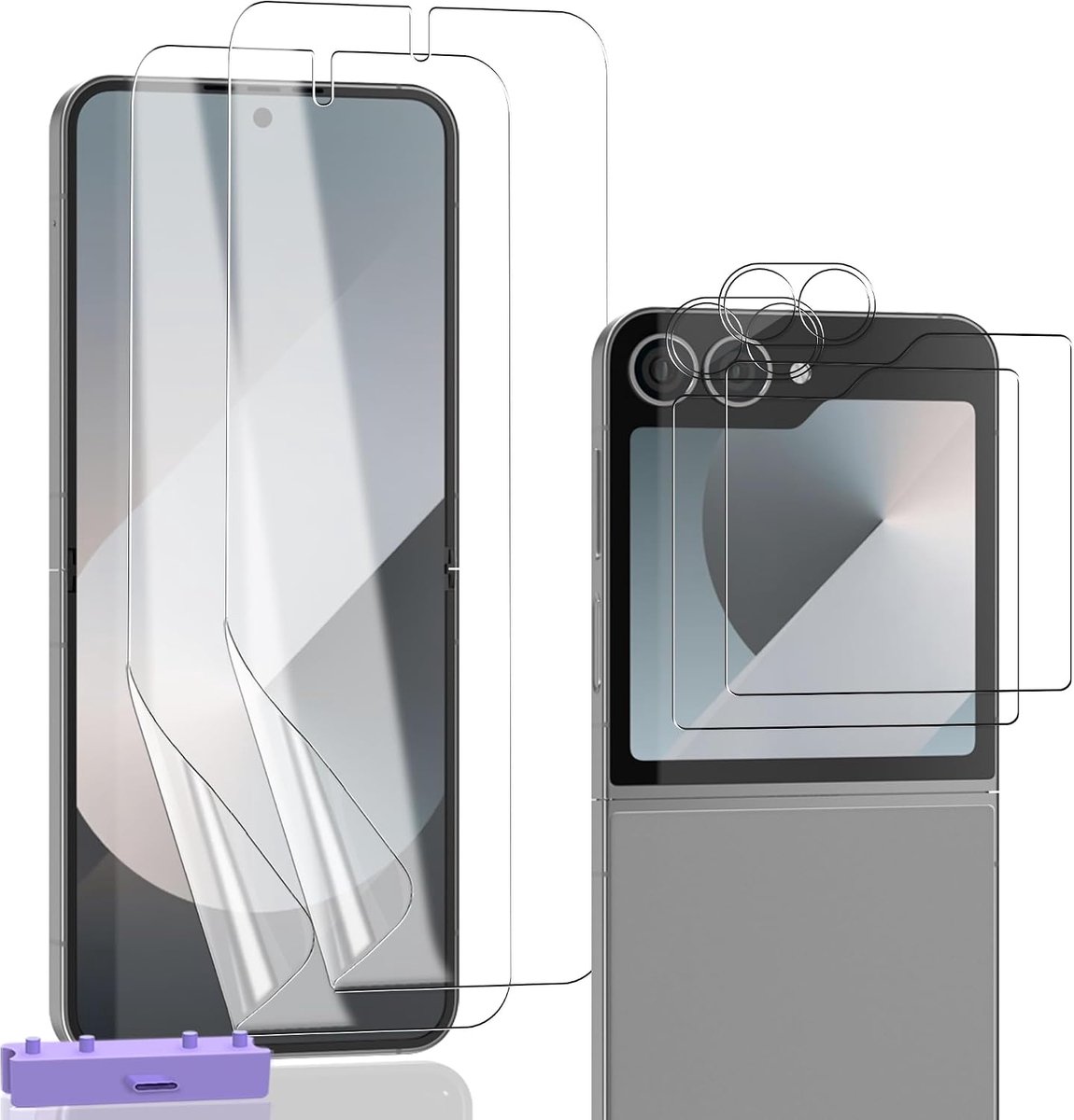 Screen Protector voor Samsung Galaxy Z Flip 6, 2 Stuks Displaybeschermfolie + 2 Stuks TPU innerlijke screen protector + 2 Stuks Camerafolie, HD Anti-kras Folie, Krasbestendig Bescherming
