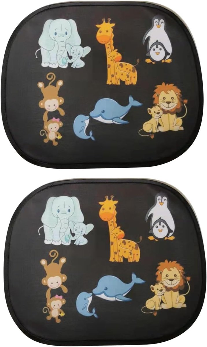 2 stuks autozonwering baby met UV-bescherming autoruitzonwering voor personenauto's 44x36cm autozonwering baby UPF 50+ voor kinderen met schattige dierenmotieven -2