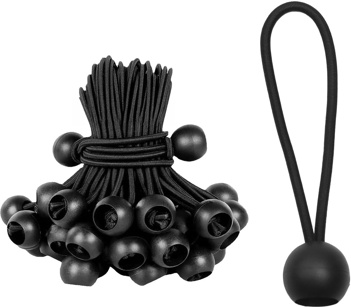 SnelShoppen - 30 Stuks Elastische Spanbanden voor Dekzeilen - 10 cm Kogel Spanbanden, Zwart - Ideaal voor Gordijnen, Posters, Camping en Tuin