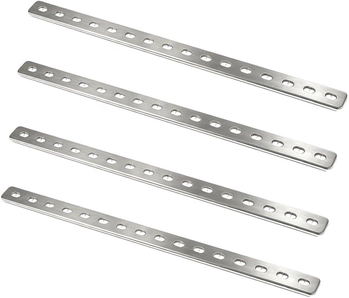 4 stuks platte verbindingsstukken roestvrij staal 408 x 24 x 3 mm, 16 gaten, platte verbindingsplaat, gatenplaat, platte ijzer, houten verbindingsplaat, metalen verbindingsplaat, platte reparatieplaat