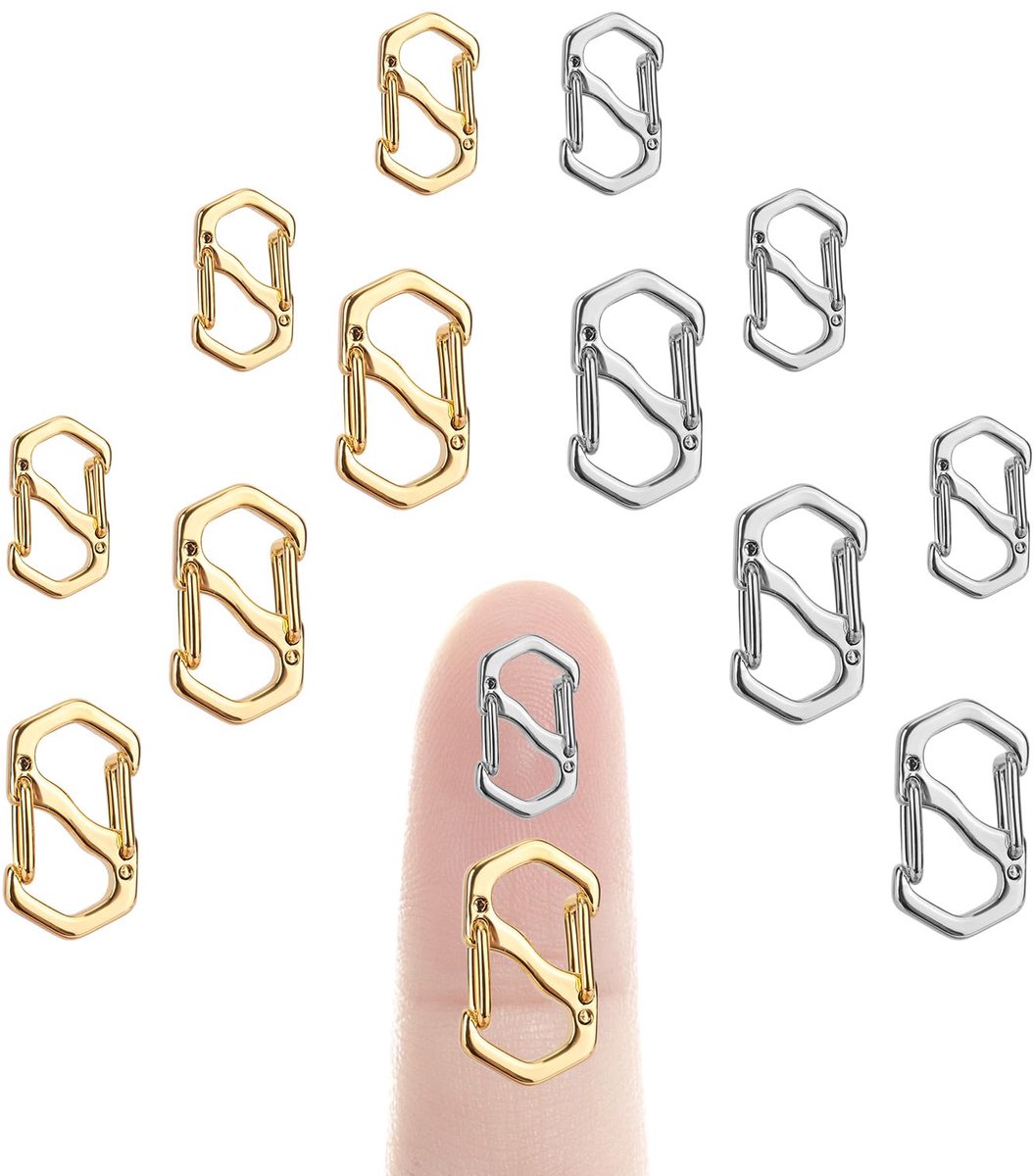 12st Karabijnsluiting met Dubbele Opening, Kettingverkorter 2 Maten Kettingsluiting Armbandsluitingen en -Sluitingen S-Slot Sieradenclips voor Doe-het-Zelf Sieraden Maken (Goud, Zilver)