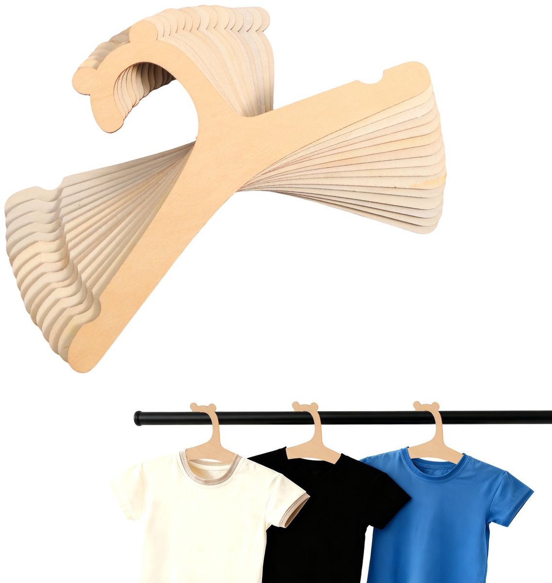 15st Houten Babyhangers, 22,8cm Pasgeboren Kledinghangers met Schattig Berenoorontwerp voor Jassen Broeken en Jacks