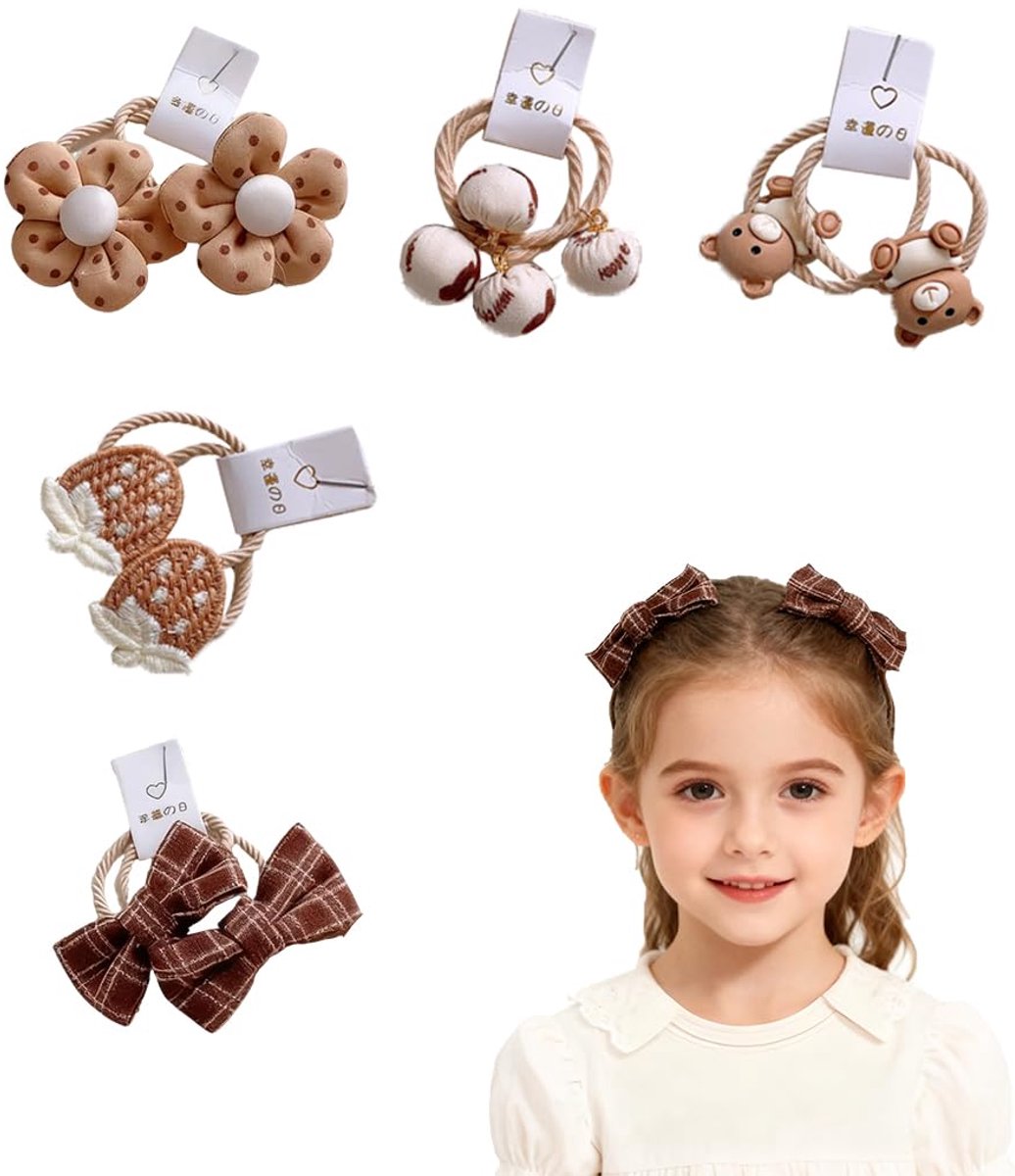Haarelastiekjes, kleurrijk, elastisch, haarelastiek met strik, niet-metaal, haarbanden, paardenstaart-houder, haaraccessoires voor kleine meisjes en kinderen (bruin)
