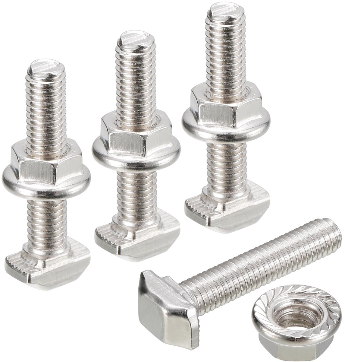 Set druppelschroeven T-sleuf M5 x 25 mm en flensmoer M5, 20 sets glijbouten met T-vormige pen met hamerkop voor aluminium profiel uit de serie 20