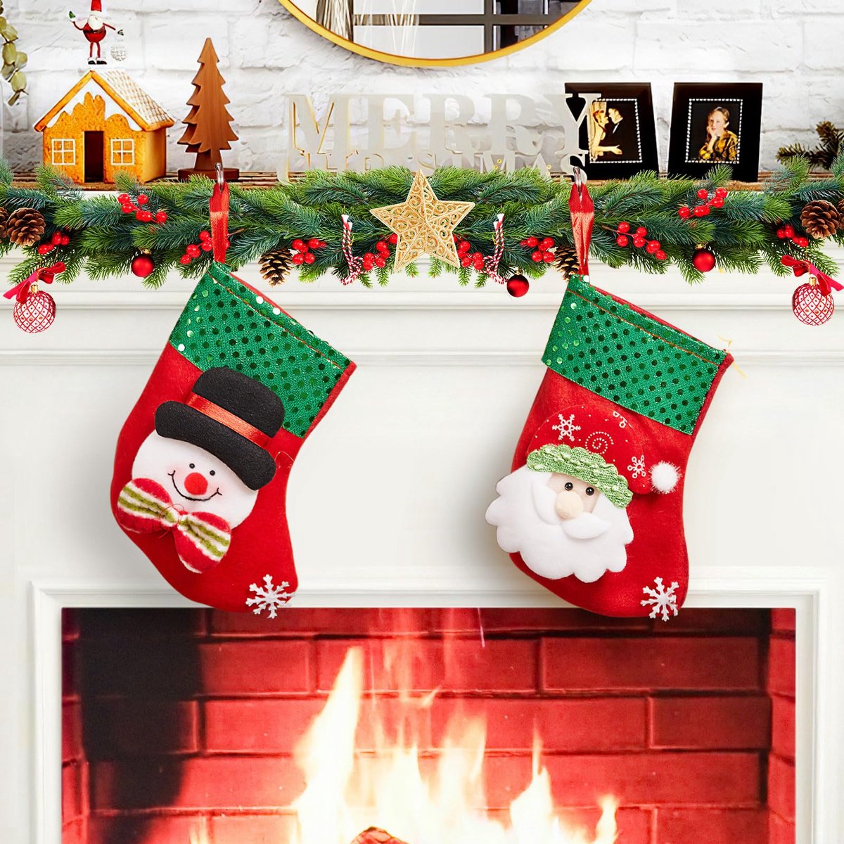 Kerstkous voor kinderen, klein, 2 stuks, gepersonaliseerde kerstkous om te vullen, schoorsteensokken, kerstdecoratie, kerstsokken, om te vullen, kerstkousen, open haard voor kerstdecoratie