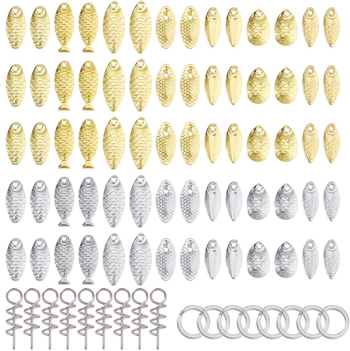 420 Stks 14 Stijlen Legering Vissen Spinner Blades met 200 STKS 304 Roestvrij Staal Lente Vissen Snap & Ringen Colorado Spinner Baits Blades Lepel Kit voor Lokken Maken DIY Snoekbaarzen
