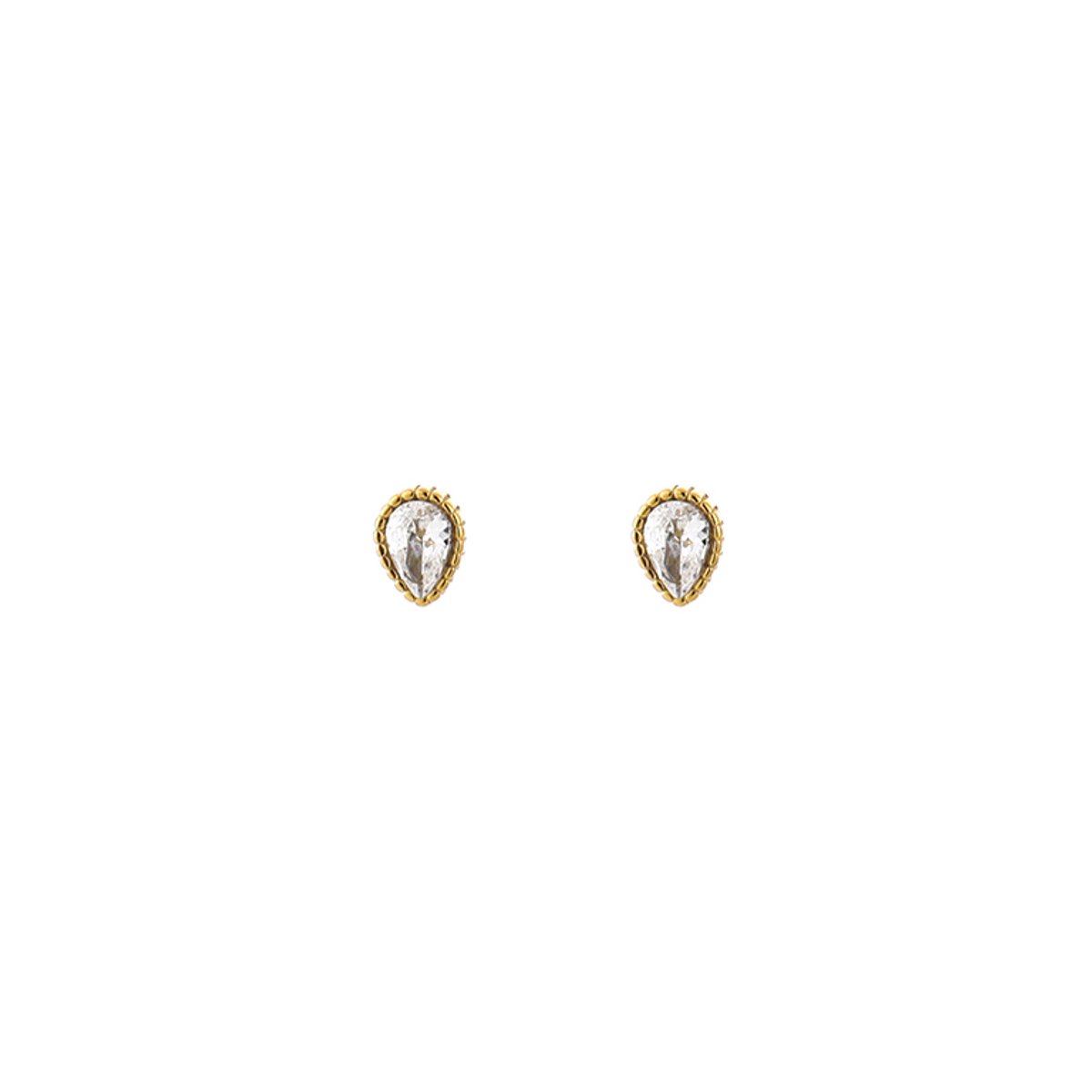 Stainless Steel Pear Cut Zirconia Bezel Stud Earrings – Luxe Peervormige Zirkonia Bezel Oorstekers – RVS - Goud