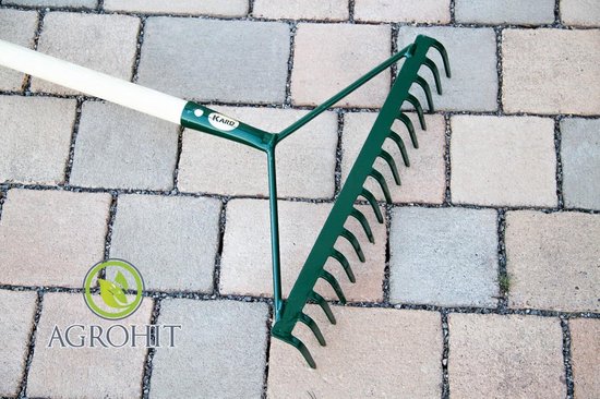 Bladhark met steel - Tuinhark gazonhark - Bladeren opruimen - 16 metalen tanden - 130 cm steel - Groen — afbeelding 3