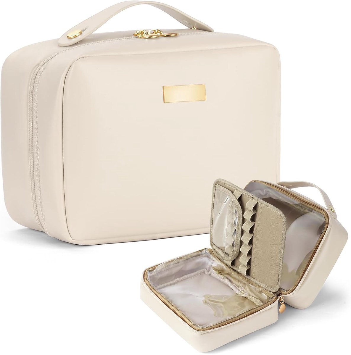 Thijox - Aucuu Make-uptas voor Vrouwen - Grote Capaciteit Reis Cosmetica Etui - PU-lederen Waterdicht - Draagbare Make-up-organizertas met Uitneembare