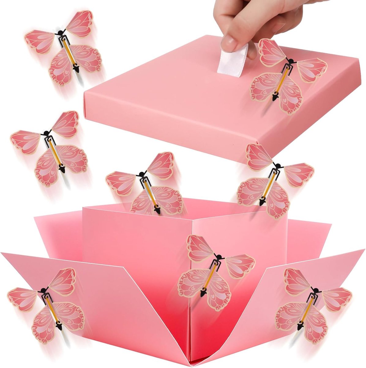 Daity Vlinder Explosie Cadeaubox – Een verrassingscadeaubox met fladderende vlinders – perfect voor verjaardagen, bruiloften, jubilea en Kerstmis (roze).
