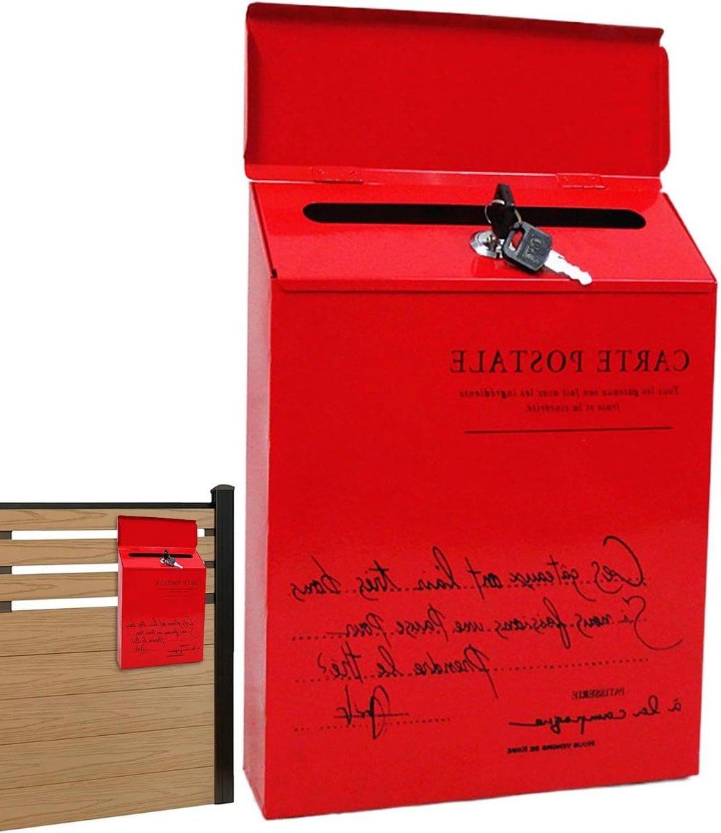 Muurbrievenbus Boerderijstijl - Decoratieve brievenbus - Post ontvangen - Waterdicht en afsluitbaar - 30x23x6 cm - Rood