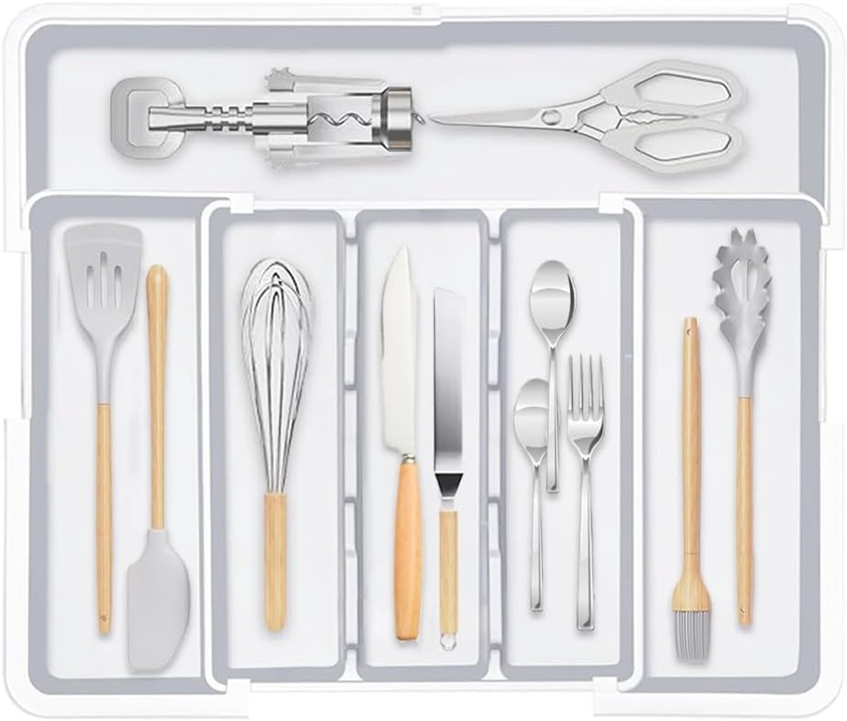 bestekbak voor laden, bestekbak voor laden, verstelbare lade-inzetstuk, lade-organizer keuken, voor lepels/vorken/messen (wit)