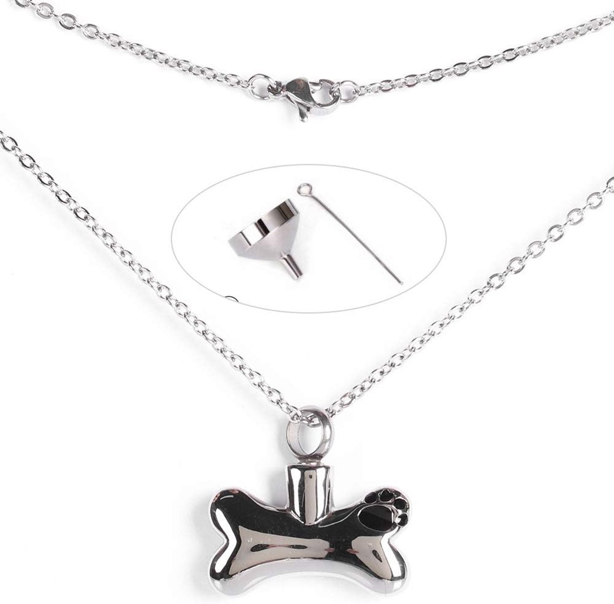 Botvormige Memorial Urn Ketting, Stalen Crematie Sieraden met As Houder, Aandenken Hanger met Schroef en Filler Kit